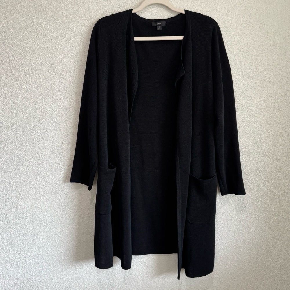 J.β Crew Juliette Women's M Black Sweater Linen Cardigan Knit Duster Minimalist